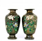 2 Early 20C Chinese Silver Enamel Vase Flower Mk
