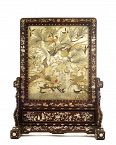 19C Chinese Silk Embroidery Wood Panel Screen MOP Pearl
