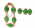 14K Gold Chinese GIA Jadeite Bracelet Earrings Ring Ming's