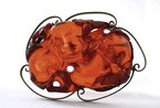 18C/19C Chinese Amber Carving Flower Peach Silver Pin Marked