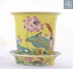 Old Chinese Famille Rose Turquoise Glaze Planter Pot Lotus Flower Mk