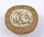17C Ming Chinese White Jade Carved Plaque Crane & Lotus Cinnabar Box