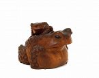 Old Japanese Wood Carved 2 Toad Frog Okimono Sg