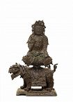 16C Chinese Ming Bronze Buddha Manjushri Riding Lion