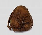 19C Chinese Bamboo Carved Giant Peach w Bat