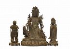 16C Chinese Bronze Quan Yin Buddha & Attendant Trio