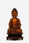 16C Chinese Ming Gilt Lacquer Bronze Buddha Lotus
