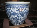 Lg 19C Chinese Blue & White Porcelain Fish Bowl Figure
