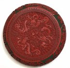 Old Chinese Two Tone Red & Black Cinnabar Lacquer  Dragon Box