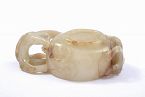 18C Chinese Jade Carved Carving Cup with 'CHILONG' Handles