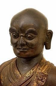 Lg 19C Chinese Tibetan Repousse Gilt Bronze Buddha