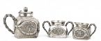 19C Chinese Silver Bamboo Tea Set Teapot  Marked